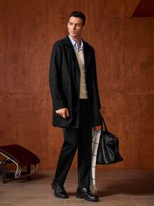 Officeau 男士透气柔软直筒商务休闲裤修身西装裤宽松简约，复古男士正装裤，春夏皆宜 - 黑色 - 查看 8