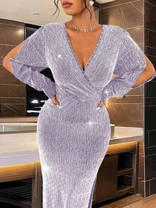 Cravure Sparkling Rhinestone Embellished Waist Mermaid Dress, Elegant & Fashion For Party Maxi Women Outfit - Mauve Purple - View 5