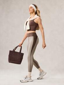 OutZeal 女士吸湿速干收腹后口袋撞色户外紧身裤，秋冬季 - 咖啡棕 - 查看 8