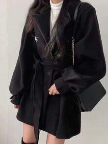 INAWLY 新款优雅时尚系带长袖女式夹克 - 黑色 - 查看 5