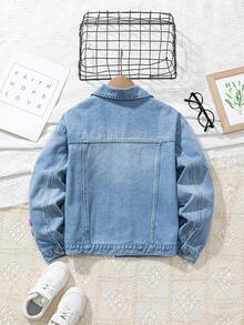 Sparklyn Tween Girls Denim Jeans, New Winter Collection, Mid-Blue Denim Color, Casual Collegiate Style, Girls Denim Jacket, 3D Floral Embroidery, Fitted Silhouette, Comfortable Cotton Denim, Suitable For Everyday Wear, School And Commute