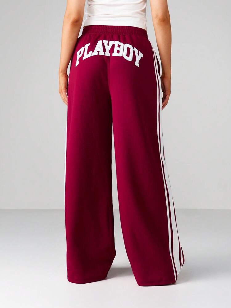 Missguided x Playboy Oversized Wide Leg Joggers With Side Stripe Detail For Casual Loungewear