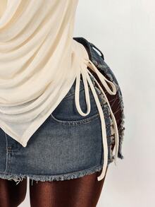 Amplova Y2K Women's Draped Neck Double Layer Blouse With Asymmetric Hem And Side Ruching Draped Top Fashion Cream Women Woman Scarf Top,Party Dresses For Women - Apricot - View 5