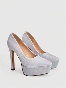 CUCCOO LuxiPop Zapatos de tacón con plataforma elegantes y de moda con rayas brillantes y resistentes al agua para fiestas