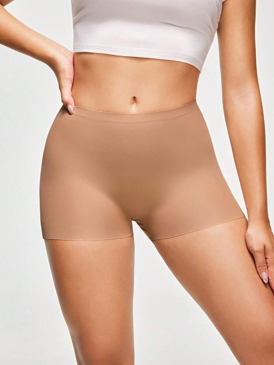 SHAPORA 3件套女士防暴露短裤套装，纯色简约，休闲日常穿着塑身短裤短裤紧身裤无缝氨纶短裤无缝内裤 - 彩色 - 查看 1