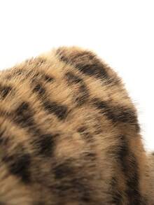 Mistrie 女士时尚豹纹仿皮草外套，复古别致性感美式风格，高端百搭 - 卡其色 - 查看 5