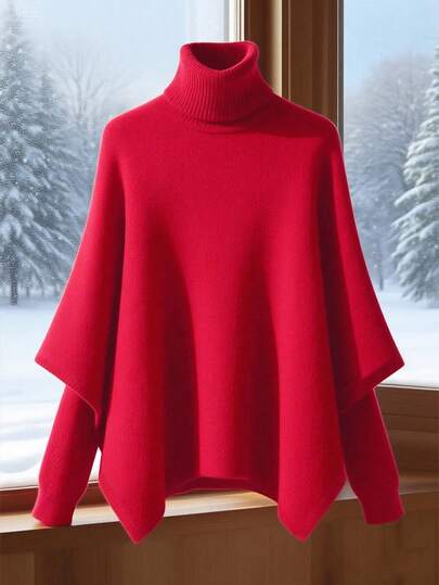 GlowEve Stylish Encore Red Turtleneck Knit Sweater For Women, Autumn/Winter Fall Cloth For Women