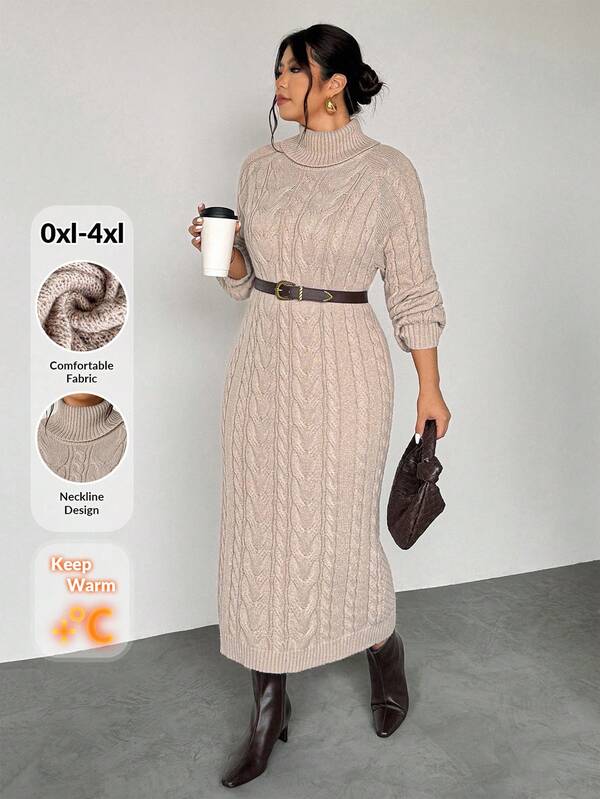 Firerie Women's Solid Color Casual Crew Neck Sweater Dress Midi Sweater Dress Sweater Dress Women Turtle Neck Dress Cable Knit Dress Knit Dress In Fall/Winter