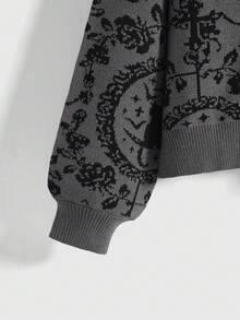 ROMWE Goth Cárdigan negro oscuro con estampado completo de gato misterioso de luna gótica para mujeres - Gris Oscuro - Ver 4