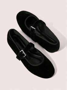 CUCCOO DOLLMOD Giày đế bằng nhung trơn màu kim loại trang trí thường ngày cho nữ ngày lễ năm mới ngày lễ tình nhân - màu đen - Xem 5