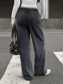 少女刺绣水洗宽松休闲针织裤