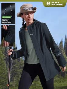 In My Nature 女士字母印花长袖连帽户外雨衣外套 - 藏蓝色 - 查看 1