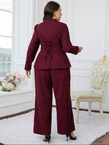 Modelyn Bộ đồ 2 món cho nữ cỡ lớn - Áo và quần màu trơn - Màu đỏ tím - Xem 2
