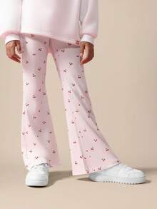 SUMWON 少女樱桃印花连帽衫和喇叭裤套装休闲装 - 白色 - 查看 4