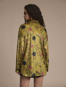 SHEIN Unity 优雅花卉印花黄色长袖女式衬衫 - 黃色 - 查看 8