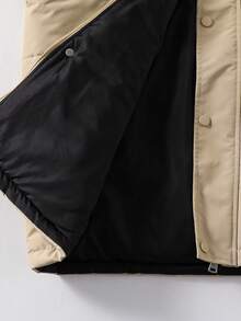 Teen Boy 1pc Black Thermal-Lined Hooded Parka With Fur Collar For Teenage Boys, Fashionable Loose Fit Padded Coat Suitable For Autumn/Winter, Outdoor, Travel, School And Various Occasions