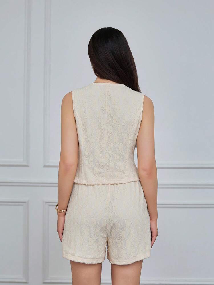 Women's Solid Color Minimalist Sleeveless Top And Shorts 2-Piece Set, Casual Daily Wear