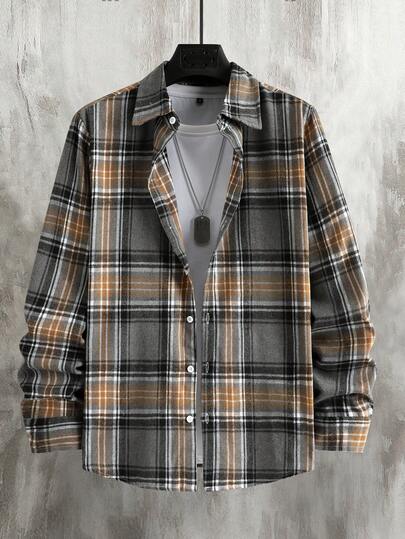 Manfinity Homme Men's Plaid Long Sleeve Single-Breasted Casual/Business Shirt Mens Flannel Shirt Flannels For Men Men Shacket Mens Layered Shirts Plaid Jacket Men Old Money,Daily Leisure, Weekend Trips, Outdoor Activities, Travel Expeditions, Relaxed Work Environments Or Semi-Formal Occasions,Boyfriend/Husband Gift, Anniversary Gift Christmas Outfits