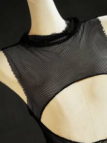 SpicyHot 网纱镂空侧开衩性感透视迷你睡裙 - 黑色 - 查看 3