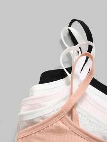 5pcs Girls' Cotton Bras, Soft & Skin-Friendly Underwear With Removable Pads, Wire-Free Suitable For Developing Girls