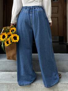 Dazy Plus 大码女式休闲通勤中度水洗宽松直筒优雅长款牛仔裤