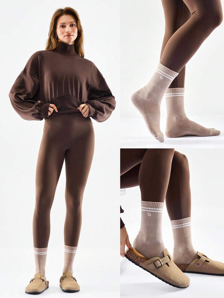 3 Pairs Cotton Vintage Striped Socks Soft Ventilated Mesh With Jacquard Logo Workout Daily Casual  Spring Summer