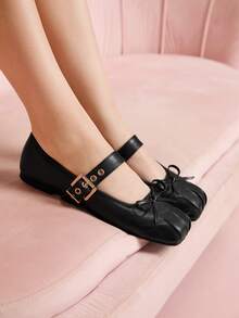 CUCCOO DOLLMOD أحذية باليه أنيقة مع حزام، أحذية مسطحة بطراز ماري جين للنساء