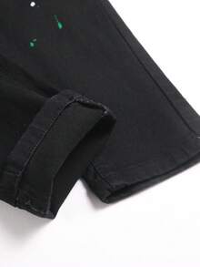 Manfinity Roughcore Men's Pocket Distressed Skinny Casual Jeans Drip Jeans Men Splash Ink Jeans Men Black Ripped Jeans