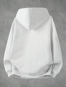 Manfinity EMRG 男士纯色落肩长袖拉链前开襟休闲口袋连帽夹克 - 淺灰色 - 查看 2