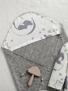 SHEIN Explorewe 4件套新生儿简约爱心与熊印花长袖连体衣、披肩、帽子和围巾礼品套装 - 彩色 - 查看 8