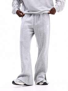 SUMWON 宽松喇叭裤脚运动裤，侧边口袋，弹性腰带，休闲舒适，街头风纯色款 - 淺灰色 - 查看 2