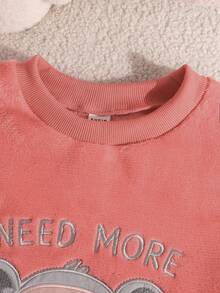 Genkimix Kids 女童可爱考拉印花舒适抓绒圆领长袖上衣和裤子两件套睡衣套装，秋冬款 - 紅色 - 查看 3