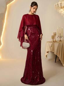 Coutiva 正式晚礼服（装饰繁复） - 酒紅色 - 查看 3