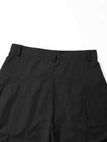 Manfinity Roghcode 男士休闲美式街头风格简约纯色侧袋宽松阔腿裤 休闲黑色长款男士阔腿裤，采用耐用梭织面料，纯色设计 男士宽松裤 男士阔腿裤 男士宽松裤 男士超大裤 日系男士裤子 男士韩版裤子 男士宽裤 男士宽松宽裤，秋季