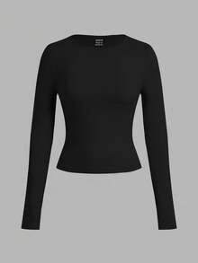 SHEIN EZwear 3件套女士休闲宽领修身长袖T恤套装，秋冬款 - 彩色 - 查看 6