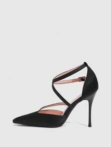 CUCCOO SZL 女士尖头搭扣设计时尚高跟鞋，适合日常穿着 - 黑色 - 查看 6