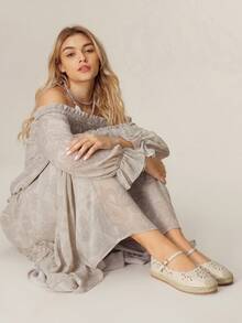 Styleloop 女士平底乐福鞋，西部风格，适合音乐节、万圣节、圣诞派对、冬季装扮 - 杏色 - 查看 3