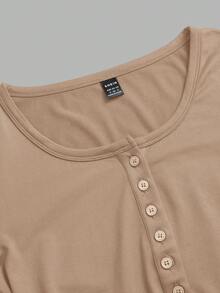 SHEIN EZwear Áo thun nữ tay dài dệt kim ba màu, kiểu dáng thường ngày, đa năng, màu trung tính, bộ 3 áo, áo tay dài nữ, áo màu đất, áo ôm dáng. - màu nâu - Xem 6