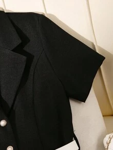 GlowEve CURVE 大码优雅通勤连衣裙，竹纤维面料，正面金属搭扣和珍珠蘑菇纽扣，中长款 - 黑色 - 查看 6