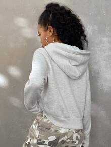 Coolane 青少年女孩纯色简约休闲连帽运动衫毕业、返校服装、毕业、返校 - 灰色 - 查看 5