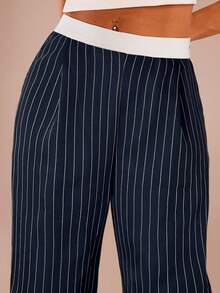 SHEIN Forever 21 Spring&Summer Women Romantic Pants For Prom/Formal/Birthday/90s/Business Casual Woman/Elegant/Western Wear/Going Out/Fashion/Casual/Y2k/Club/Office /Cocktail/Vintage/Bodycon/Rave Festival/Funny/Classy/Old Money/Streetwear/Vacation/Country Concert/Work /Modest/Spring Break/Bachelorette/Concert/Baddie/Basic/Graduation/Low Rise/Baggy/Straight Leg/Wide Leg/Pants - Navy Blue - View 4