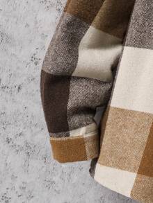 Vacaura 1pc Teen Boy's Casual Hooded Cardigan Shirt, Khaki Plaid Pattern, Comfortable Fabric, Suitable For Spring, Autumn & Winter - Khaki - View 3