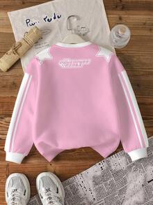 THE POWERPUFF GIRLS X SHEIN Tween Girl Casual Blossom, Bubbles, Buttercup Pattern Sweatshirt, Autumn Power Puff Cute Sweatshirt - White - View 2