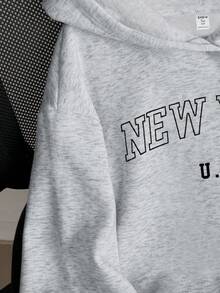 SHEIN 少女镂空字母图案卫衣，休闲舒适简约镂空字母设计套头衫，宽松版型，适合秋冬季节穿着。 - 灰色 - 查看 5