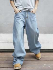 STEELVANCE 男士宽松口袋阔腿休闲百搭牛仔裤 - 淺色水洗藍 - 查看 7