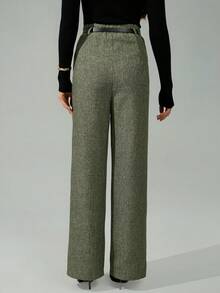 SHEIN Tall Retro elegante Damen Hose mit hoher Taille, gerade Beine mit Gürtel, für Homecoming, Vintage-Brunch, Thanksgiving, Business, Winter, Flughafen, Valentinstag, Büro und Lässig - Grün - Übersicht 2
