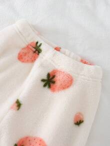 女婴可爱草莓印花开衫毛衣和裤子家居服套装 - 彩色 - 查看 6