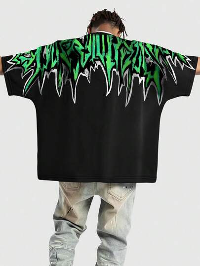 Grunge Punk تي شيرت رجالي بطباعة جرافيك أكمام قصيرة، مناسب للربيع/الصيف