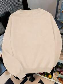 SHEIN LUNE Sweatshirt Wanita Modis dengan Motif Inggris, Bahu Longgar, dan Kerah Bulat - Hitam - View 2
