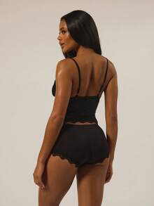 MUSERA ESSENTIALS 三角胸围蕾丝边可调节肩带吊带上衣和修身平角短裤多件套秋冬圣诞假期秋季内衣日常舒适休闲必备